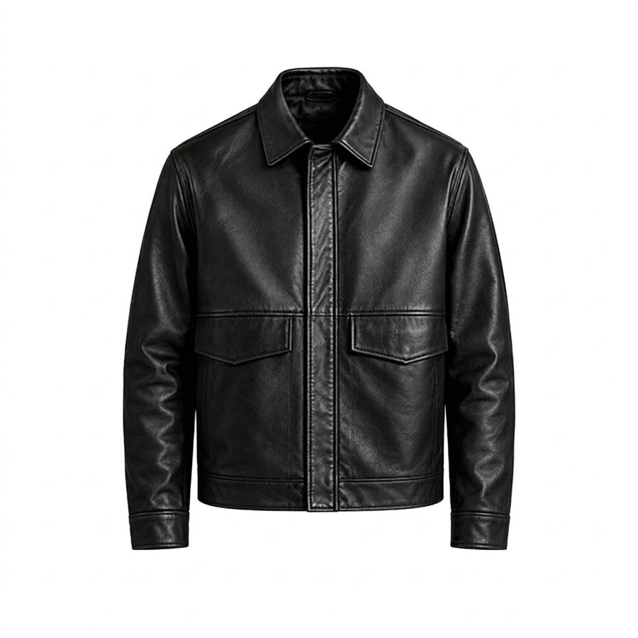 Black Lambskin Leather Field Jacket