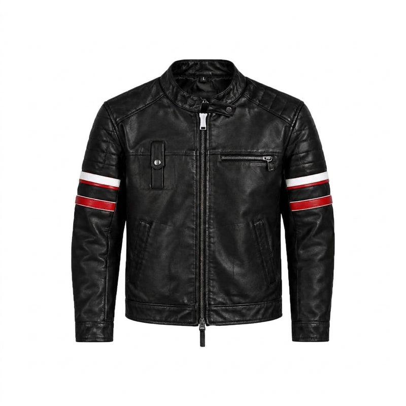 Black Leather Racing Stripe Jacket