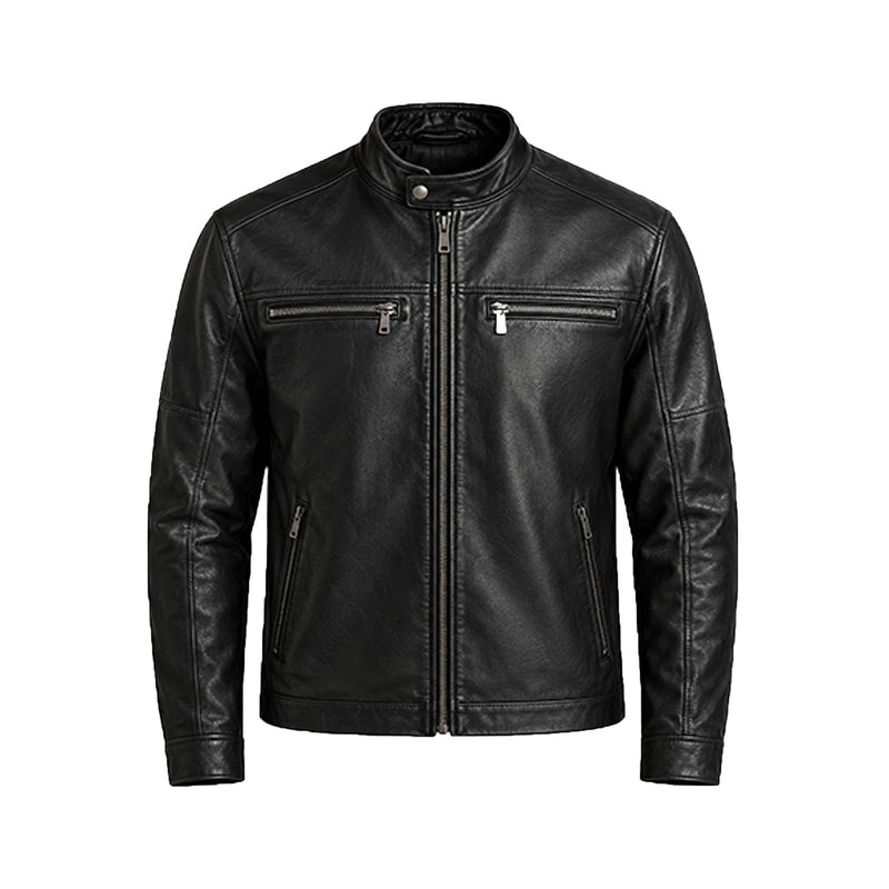 Black Classic Leather Zip Jacket