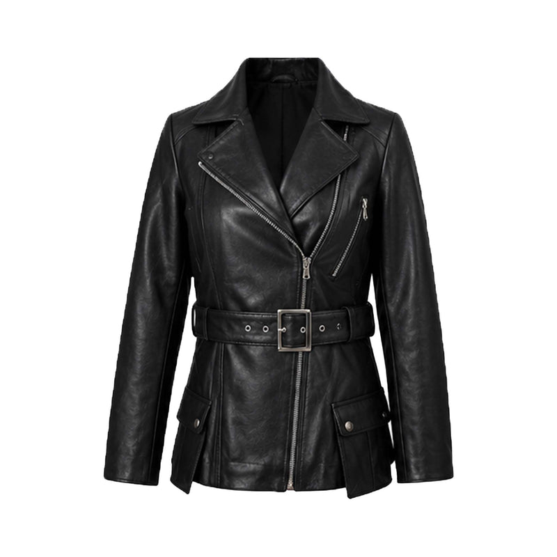 Black Belted Biker Leather Jacket