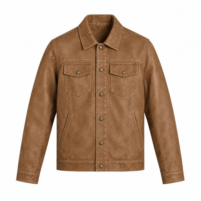 Brown Classic Leather Shirt Jacket